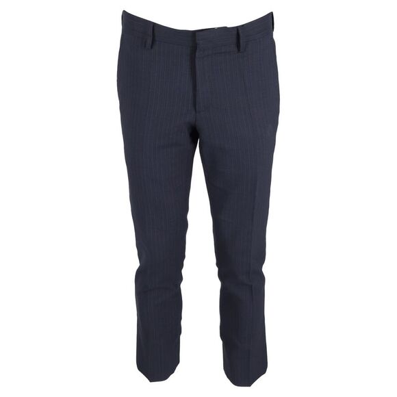 Burberry Slim Fit Striped Trousers in Navy Blue Wool
